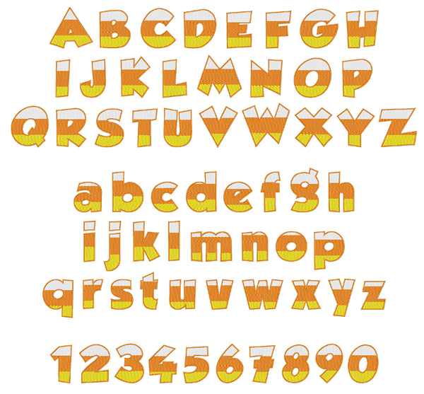 Styles Embroidery Font: Candy Corn Font from Concord Collections