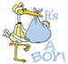 Stork with Baby Boy embroidery design