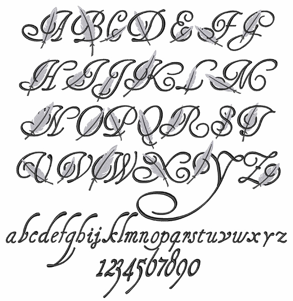 Styles Embroidery Font: Feather Font from Embroidery Patterns