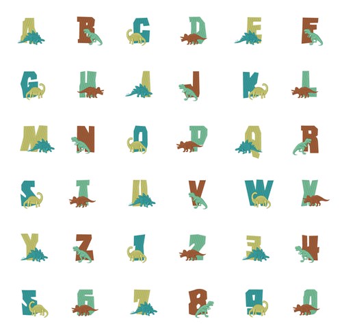 Home Format Fonts Embroidery Font: Prehistoric Dinosaur from Hopscotch