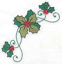 Holly Swirl Corner Embroidery Design 