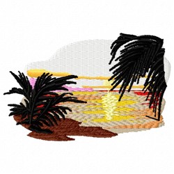 Ocean Sunset Embroidery Design AnnTheGran Circle retro summer vintage sunset waves graphic by sunandmoon