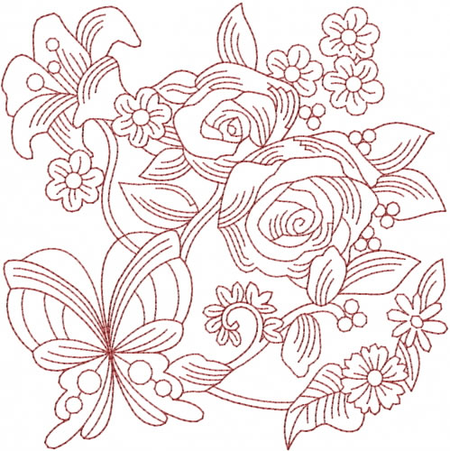 Floral Redwork Design Embroidery Design Annthegran