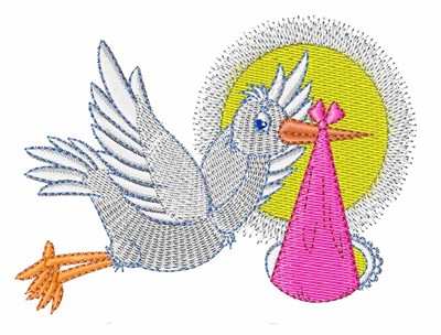 Stork With Baby Embroidery Design 