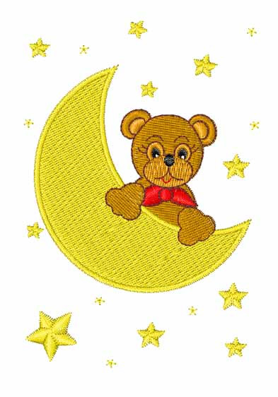 Bear on moon embroidery design  annthegran
