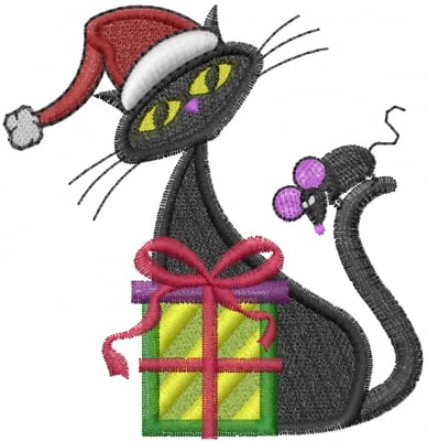 Christmas Cat Embroidery Design 