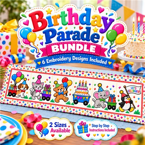 Threaded Bear Design Birthday Party Animals Parade Embroidery Designs Bundle – Birthday Bear ...