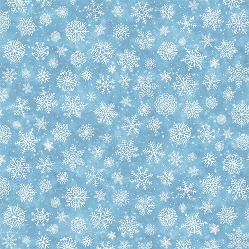 Snowflakes on Blue Cotton Fabric