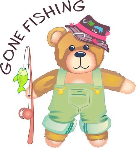 GONE FISHING TEDDY BEAR Vector Illustration