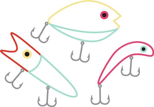 Fishing Lures Outline Vector Illustration