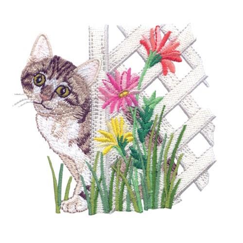 Kitten And Lattice Work Embroidery Design