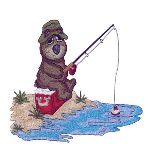 Fishing pole sketch fill with fish machine embroidery design file