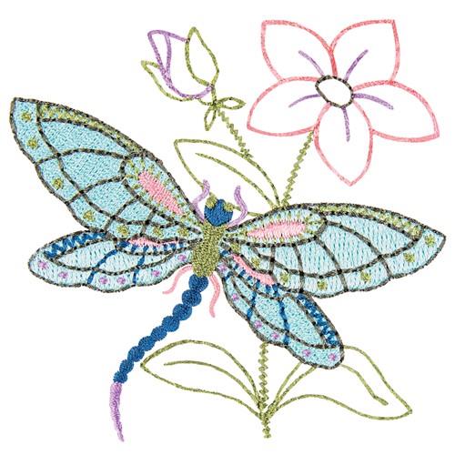 Flower Dragonflies Embroidery Design AnnTheGran com 