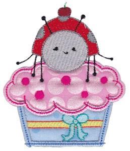 Flower with Ladybug Applique Machine Embroidery, Sweet Stitch Design