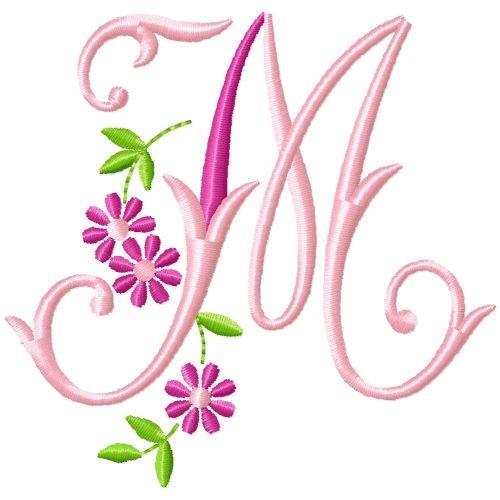Floral Monogram M Embroidery Design