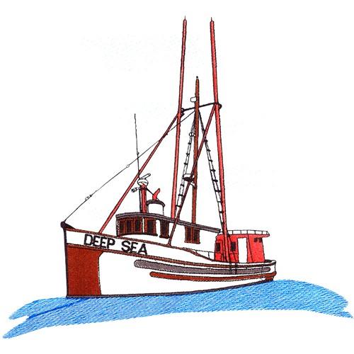 Fishing boat Embroidery Design