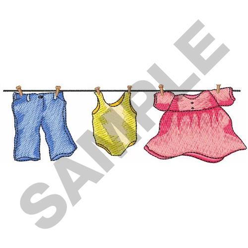 WASH ON CLOTHESLINE Embroidery Design
