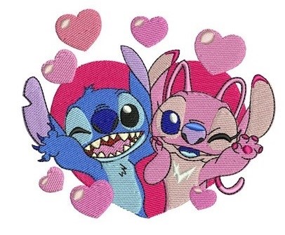 Stitch & Angel Love Hug Embroidery Design