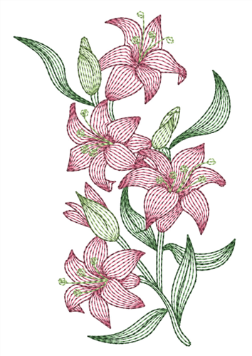 Vertical Rippled Lilies Embroidery Design