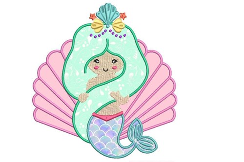 Mermaid Ariel in the shell embroidery design