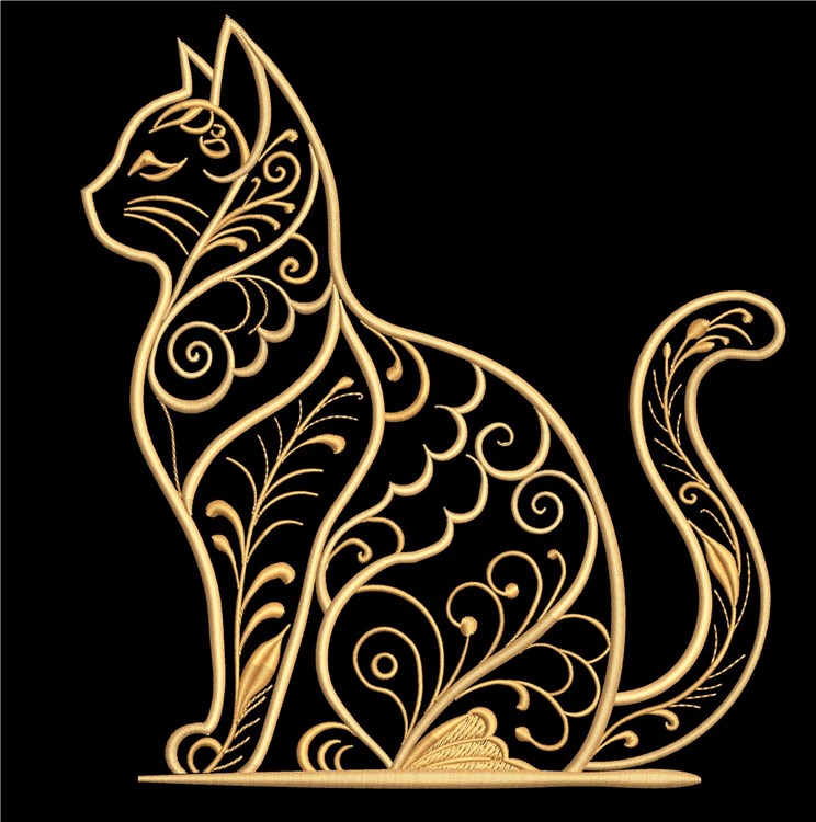Ornate Cat Silhouette Embroidery Design | AnnTheGran.com